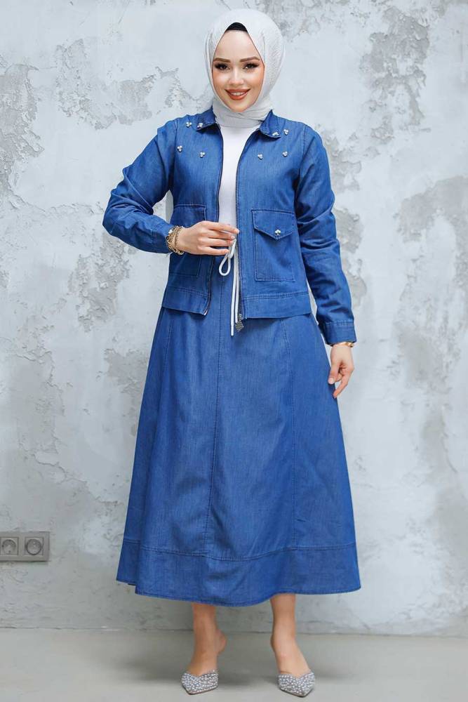 Modest Navy Blue Denim Dual Suit 44641L - 1