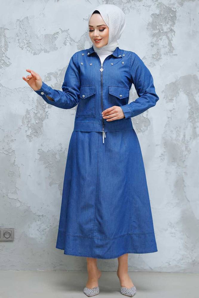 Modest Navy Blue Denim Dual Suit 44641L - 2