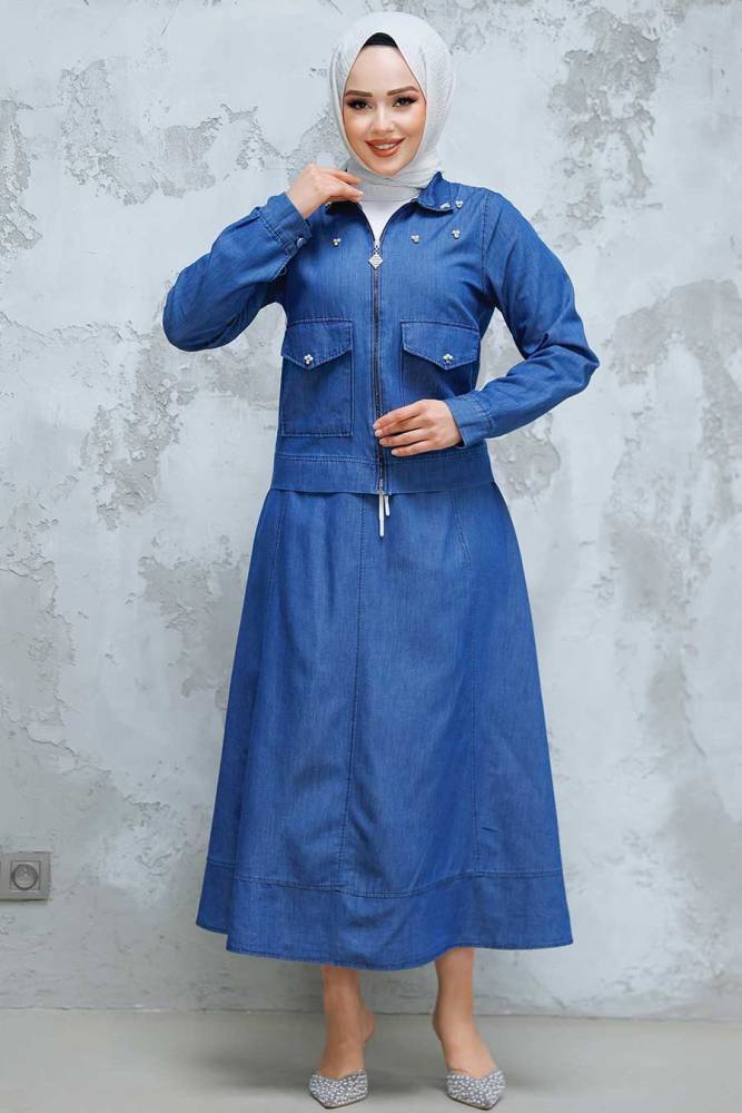 Modest Navy Blue Denim Dual Suit 44641L - 3