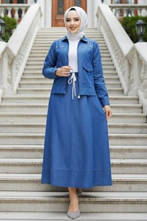 Modest Navy Blue Denim Dual Suit 44641L 