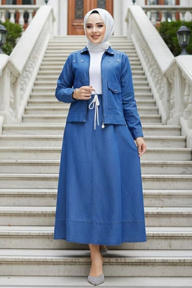 Modest Navy Blue Denim Dual Suit 44641L - 1
