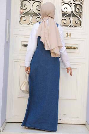Modest Navy Blue Denim Salopet Dress 19020L - 3