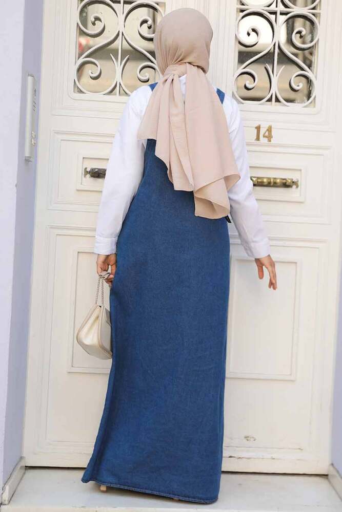 Modest Navy Blue Denim Salopet Dress 19020L - 3