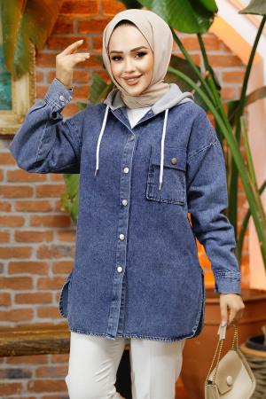 Modest Navy Blue Denim Shirt 30305L - 1