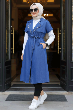 Modest Navy Blue Denim Vest 6572L - 1