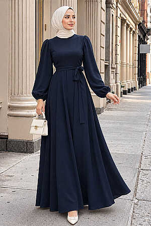 Modest Navy Blue Dress For Plus Size 23101L 