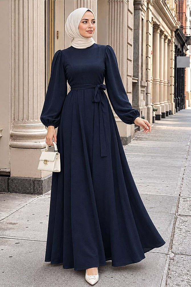 Modest Navy Blue Dress For Plus Size 23101L - 1