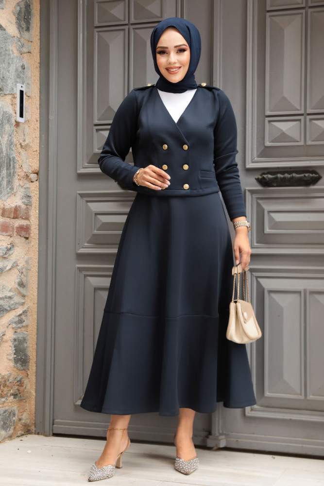 Modest Navy Blue Dual Skirt Suit 12371L - 1
