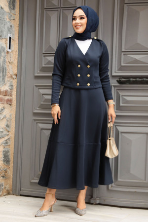 Modest Navy Blue Dual Skirt Suit 12371L - 2