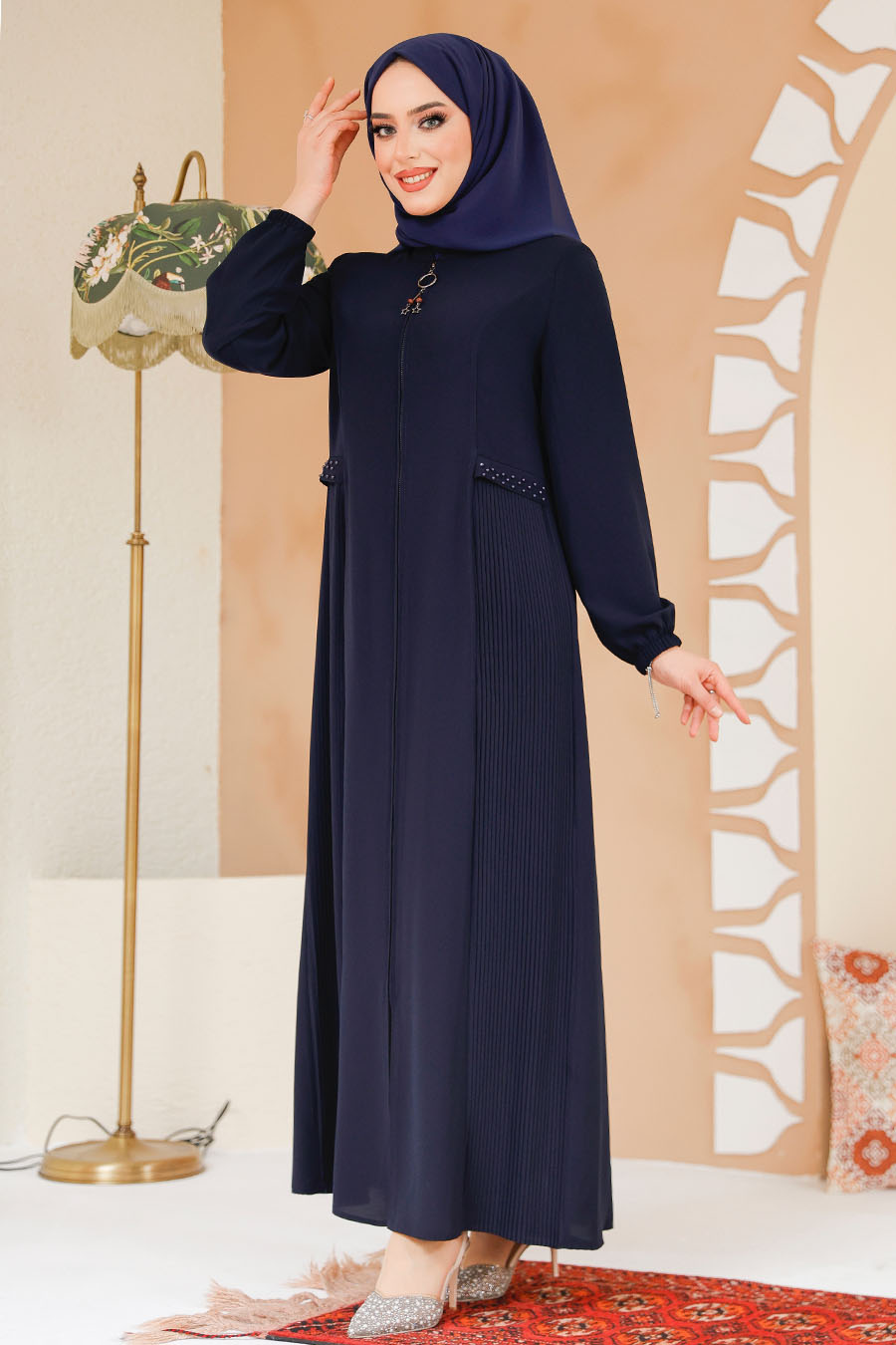 Modest Navy Blue Dubai Abaya 45289L - 1
