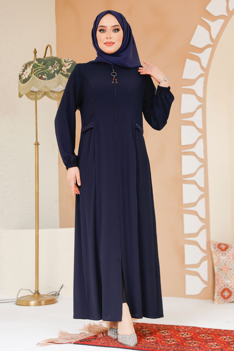 Modest Navy Blue Dubai Abaya 45289L - 3
