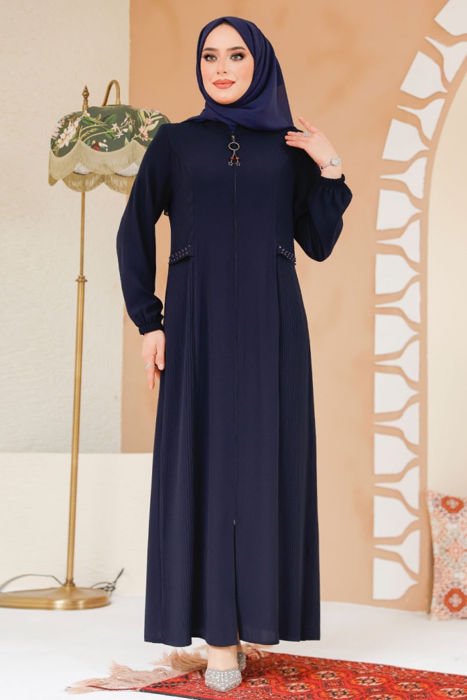 Modest Navy Blue Dubai Abaya 45289L - 2