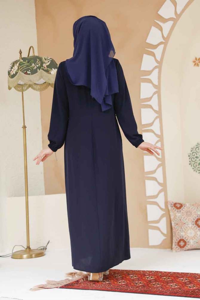Modest Navy Blue Dubai Abaya 45289L - 4