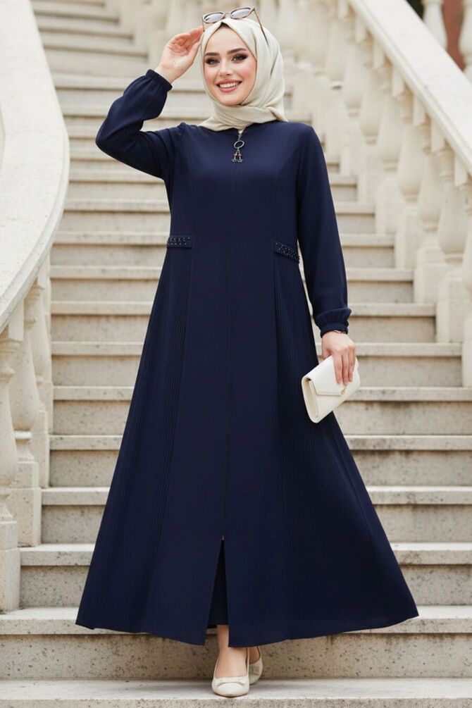 Modest Navy Blue Dubai Abaya 45289L - 1