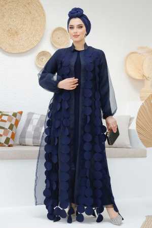 Modest Navy Blue Dubai Abaya 4655L - 5