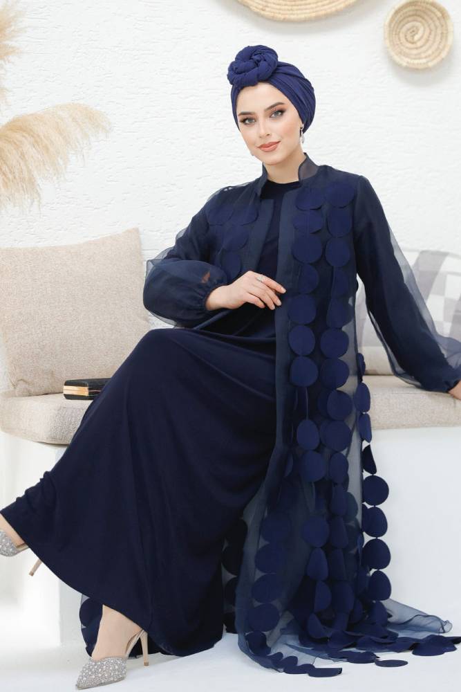 Modest Navy Blue Dubai Abaya 4655L - 6