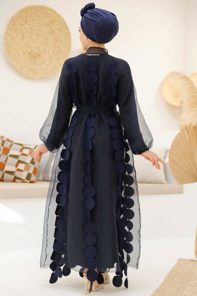 Modest Navy Blue Dubai Abaya 4655L - 7