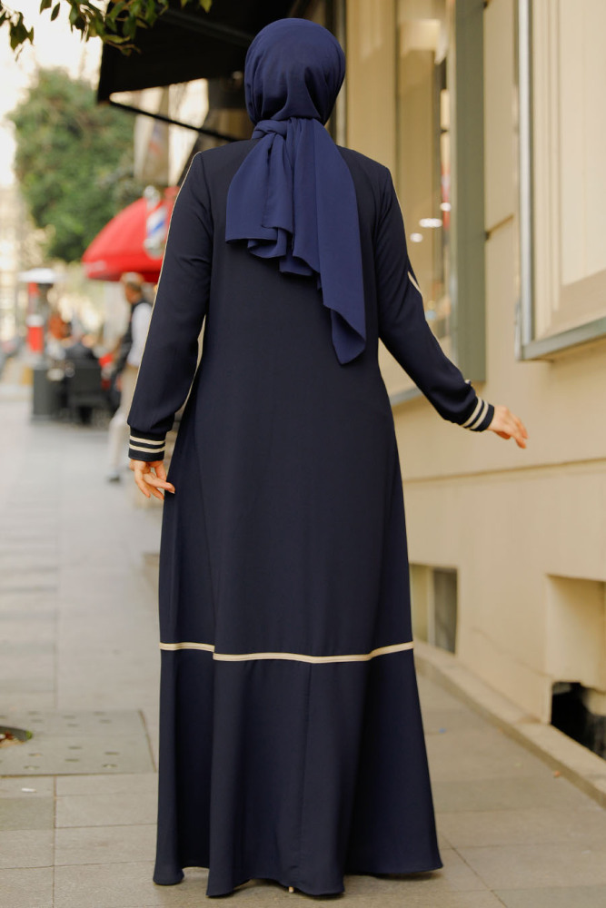 Modest Navy Blue Dubai Abaya 62101L - 4