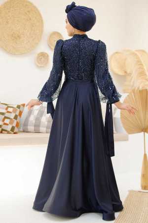 Modest Navy Blue Elegant Evening Dress 46671L - 5