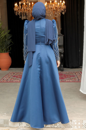 Modest Navy Blue Elegant Evening Dress 52071L - 5