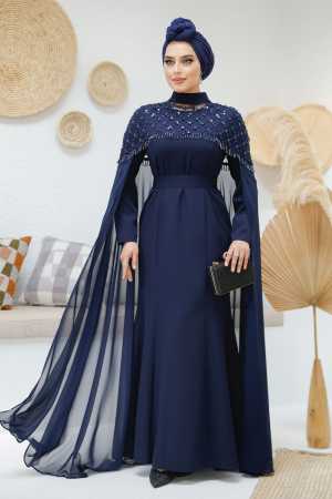 Modest Navy Blue Elegant Evening Gown 4653L - 2