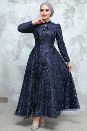 Modest Navy Blue Elegant Evening Gown 50461L - 2