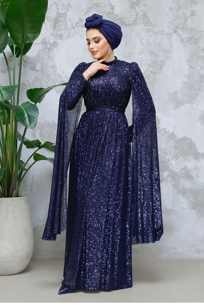 Modest Navy Blue Engagement Dress 47551L - 3
