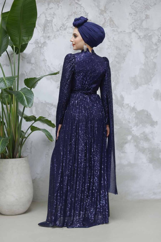 Modest Navy Blue Engagement Dress 47551L - 4