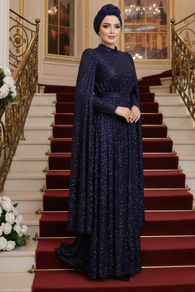 Modest Navy Blue Engagement Dress 47551L - 1