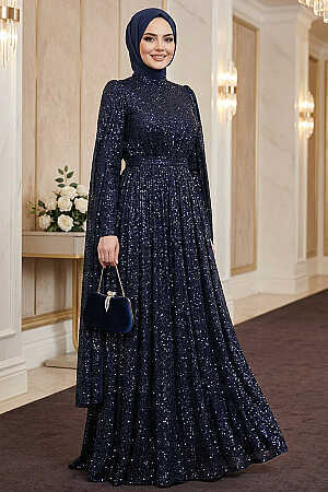 Modest Navy Blue Engagement Dress 47551L - 1