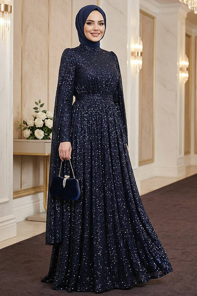Modest Navy Blue Engagement Dress 47551L - 1
