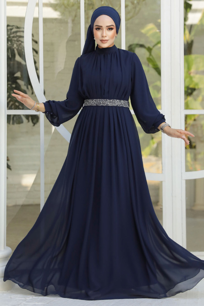 Modest Navy Blue Evening Dress 25888L - 2