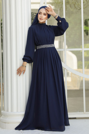 Modest Navy Blue Evening Dress 25888L - 1