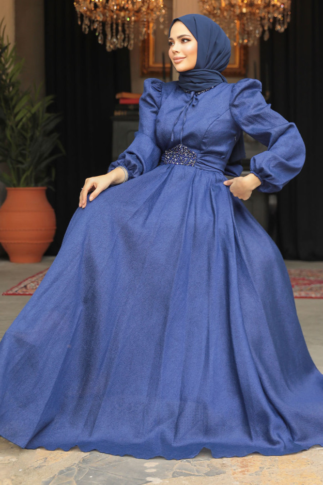 Modest Navy Blue Evening Gown 45581L - 2