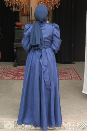 Modest Navy Blue Evening Gown 45581L - 5