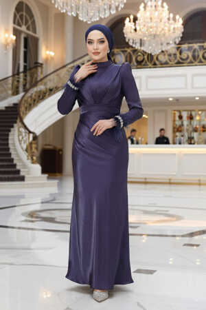 Modest Navy Blue Evening Long Dress 50481L - TESETTÜRLÜ ABİYE ELBİSELER