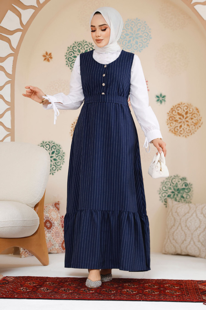 Modest Navy Blue Gilet Dress 70501L - 1