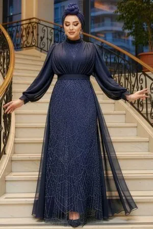 Modest Navy Blue Islamic Clothing Evening Dress 46301L - 1
