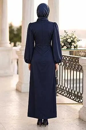 Modest Navy Blue Islamic Clothing Evening Dress 46301L - 2