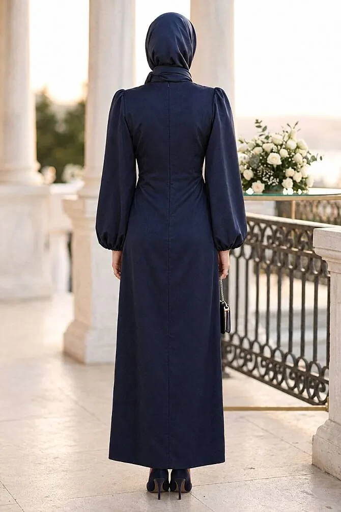 Modest Navy Blue Islamic Clothing Evening Dress 46301L - 2
