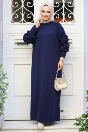 Modest Navy Blue Knitwear Dress 30141L - 3