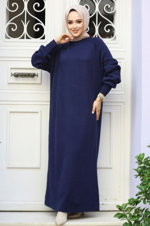 Modest Navy Blue Knitwear Dress 30141L - 1