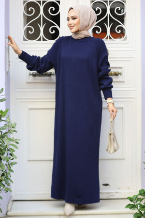 Modest Navy Blue Knitwear Dress 30141L - 2