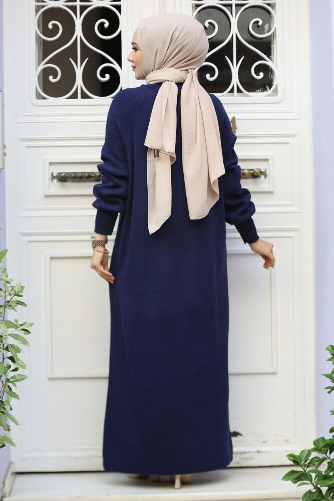 Modest Navy Blue Knitwear Dress 30141L - 4