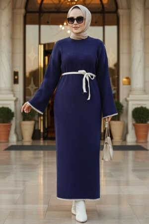 Modest Navy Blue Knitwear Dress 34201L - 1