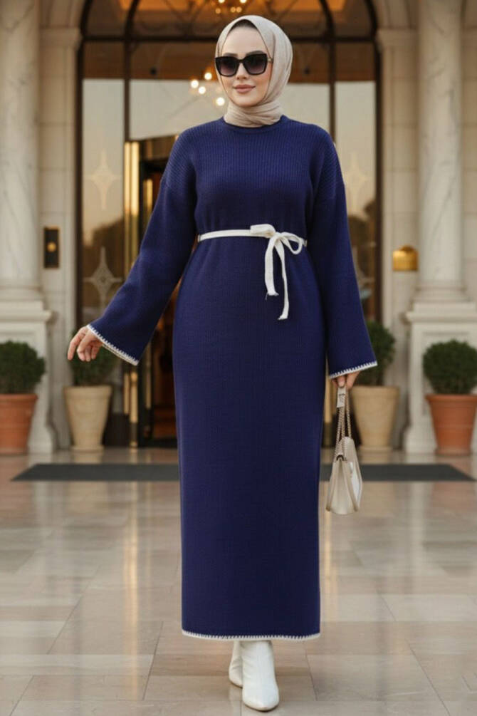 Modest Navy Blue Knitwear Dress 34201L - 1