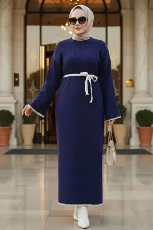 Modest Navy Blue Knitwear Dress 34201L 