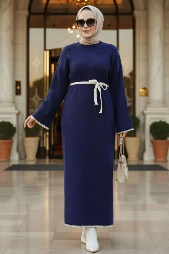 Modest Navy Blue Knitwear Dress 34201L - 1