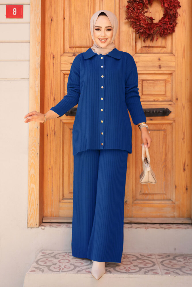 Modest Navy Blue Knitwear Dual Suit 10239L - 1