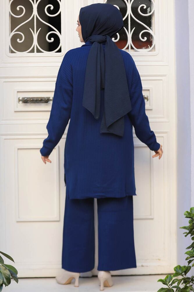 Modest Navy Blue Knitwear Dual Suit 50627L - 3